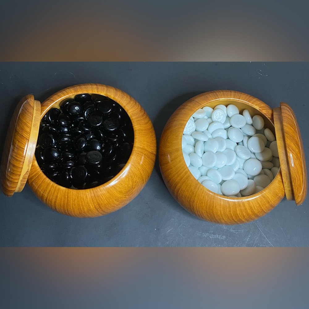 2 Pieces Go Jar Manacle Go Game Bowl Holder Lidded Storage with 180 Stones each